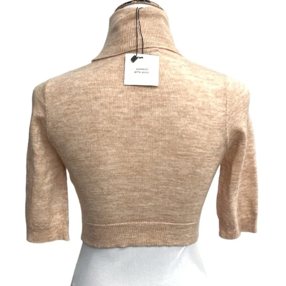 Zara Wool Blend Short Sleeve Turtleneck Crop Top Tan Size Small - Picture 5 of 12
